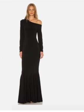 Norma Kamali Black Drop Shoulder Long Sleeve Fishtail Gown Dress Nwt S